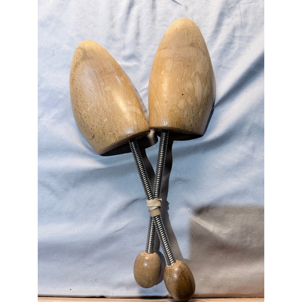 Vintage German Wood and Metal Spring Coil Shoe‎ Trees